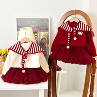 Ensemble jupe et pull en tricot pour bébé fille, style preppy automne-hiver, motif à carreaux, polyester/coton écologique, vente en gros