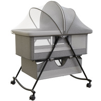 Lit de bébé pliable multifonctionnel portable en tissu peluche avec roulettes