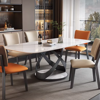 Table à manger rectangulaire en pierre frittée brillante de luxe léger, style célébrité internet, en acier au carbone, mobilier de maison assemblé