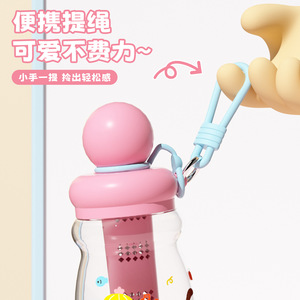Yang Straw <b>Cup</b> <b>Plastic</b> Water Bottle 500Ml Bpa Free With Carrying Rope For Kids And Girls Back To School Cute Cartoon Design - Product Image 2