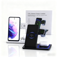 Station de charge sans fil multifonction portable 3-en-1 15W, support de charge pour téléphone portable de bureau, chargeur magnétique pliable