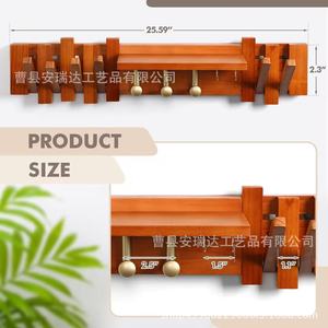 Wooden Wall Mounted Clothes Rack With <b>Hooks</b> <b>Shelf</b> Entryway Organizer Reddish Brown 25.59 In Length Durable Storage Solution - Product Image 1