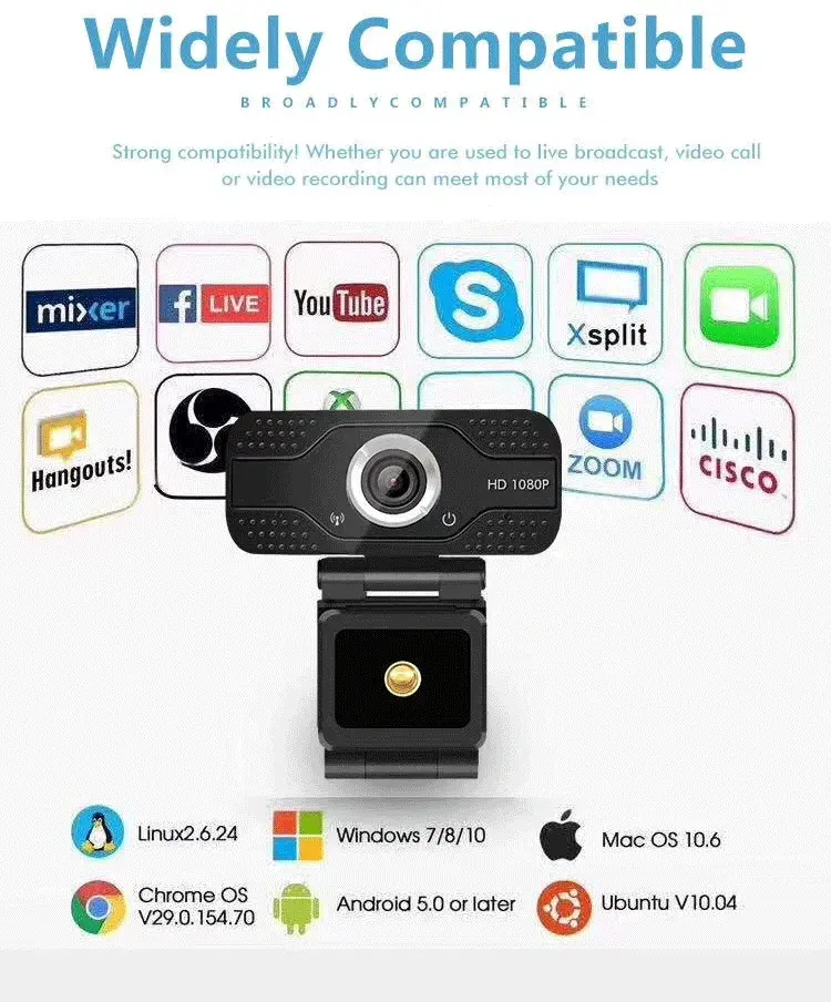 Webcam USB 1080P Caméra Web d'ordinateur Caméra Web USB grand angle pour ordinateur portable ou de bureau avec Microphone Mise au point manuelle
