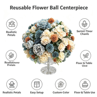 Boule de fleurs artificielles en soie mélangée, roses, pivoines, eucalyptus, centre de table floral pour mariage, bougeoir, décoration de table, fête