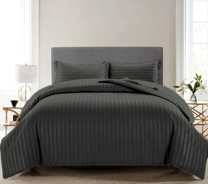 Parure <span class=keywords><strong>de</strong></span> lit <span class=keywords><strong>de</strong></span> luxe rayée 600 fils/cm² 100 % coton égyptien, taille Twin, 3 pièces, <span class=keywords><strong>housse</strong></span> <span class=keywords><strong>de</strong></span> <span class=keywords><strong>couette</strong></span> avec fermeture éclair - Product Image 2
