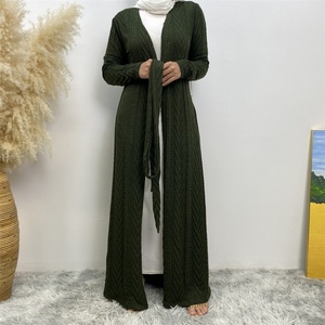 19060-1# New Stock Autumn Winter Open Abaya With Pockets Muslim Women Sweater Cardigan Long Coat 6 Colors - Product Image 4