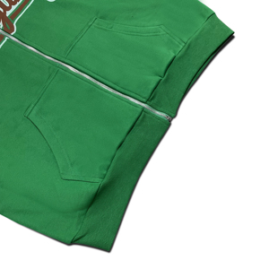 เสื้อฮู้ดซิปโอเวอร์ไซส์สีเขียวประดับเพชรเทียม ผ้าฝ้าย พิมพ์ลายกราฟิก ทรงหลวม สไตล์วินเทจ สำหรับผู้ชาย (OEM ODM) - Product Image 5