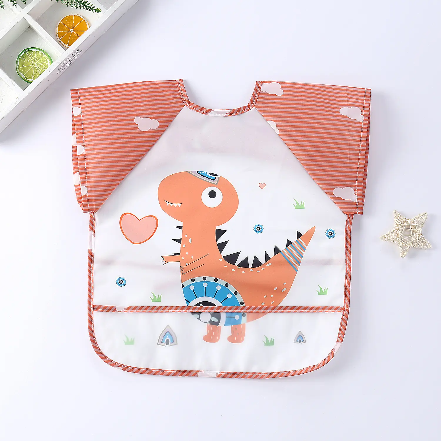 Celemek makan lengan panjang, Bib bahan poliester tahan air dapat dicuci untuk bayi