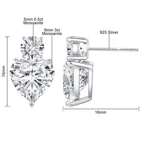 Joyería Clásica de Lujo, Pendientes de Plata de Ley 925 con Moissanita en Forma de Corazón de 3 Quilates VVS1 para Mujer - Product Image 6