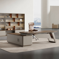 Bureau de direction moderne en bois, modulaire, avec pieds asymétriques, armoire latérale avec tiroir verrouillable pour espace de travail de manager