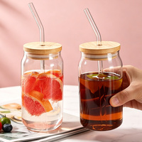 Grand Gobelet en Verre Grande Capacité avec Couvercle en Bambou et Paille – Tasse Transparente en Forme de Canette pour Boissons Quotidiennes à Domicile