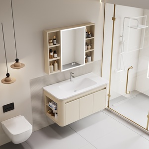 Mueble de Baño de Aluminio con Espejo LED, Montado en la Pared, con Almacenamiento Clasificado y Deslizamiento Suave, para Proyectos Hoteleros - Product Image 3