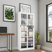 Armoire Métallique pour Documents avec Portes Vitrées et Étagères Réglables, Bibliothèque en Acier pour Exposition, Meuble de Rangement en Métal Chinois avec Portes Coulissantes en Verre
