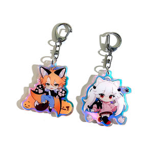 Gantungan Kunci Akrilik Kustom Personalisasi dengan Glitter Holografik Pelangi dan Epoxy Akrilik Transparan - Product Image 1