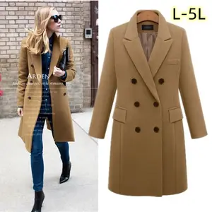 D & m casacos versão lapela de lã, casaco de lã slim para mulheres, tamanho grande, cor sólida