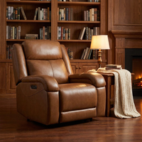 Fauteuil inclinable électrique ergonomique en cuir véritable Watson Whitely avec coussin de dossier Wall Hugger et ports de charge - Marron Selle