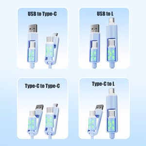 Câble de charge super rapide en silicone 4 en 1 avec lumière LED, 3 pieds, USB Type-C vers Type-C, connecteurs multiples pour téléphone portable - Product Image 3
