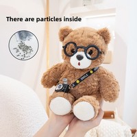 Ours en peluche marron en fourrure rose avec caméra lumineuse et billes de PP lestées à l'intérieur, jouet en peluche, vente en gros, cadeau d'anniversaire pour enfant