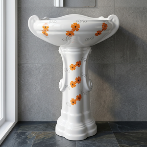 Moderno Lavabo Rectangular de Cerámica Premium con Pedestal Grande de Granito, Lavabo de Baño para Hotel con Montaje Superior, Garantía de por Vida Vistaar - Product Image 1