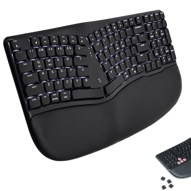 OEM ODM Performance Wireless Mechanical Ergonomic Keyboard BT 24G Wired Split Keyboard with Wrist Cushion Pink Switch Backlit Re