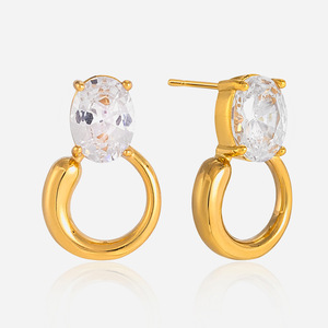 <b>Stud</b> <b>Earrings</b> Gold Plated Oval Zircon Geometric Design For Women Fashion Jewelry - Product Image 1