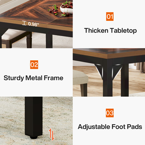 Tribesigns <span class=keywords><strong>Table</strong></span> de salle à manger carrée en bois marron industriel moderne <span class=keywords><strong>Table</strong></span> de <span class=keywords><strong>cuisine</strong></span> pour <span class=keywords><strong>4</strong></span> <span class=keywords><strong>personnes</strong></span> - Product Image 4