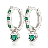 Boucles d'oreilles créoles en forme de cœur en zircon cubique coloré imperméable plaqué rhodium S925 pour femmes