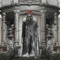 Décorations d'Halloween animatroniques, squelette de la Mort noire suspendu, accessoires de décoration pour fête, décorations murales