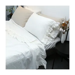 Lençol de cama de linho com 4 peças, de alta qualidade, pedra natural, lavada, algodão francês