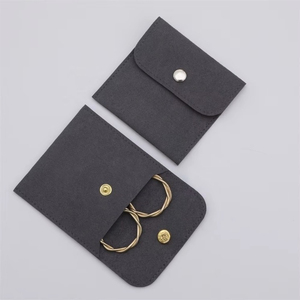 Dark Grey Microfiber Jewelry Pouch Bag Jewelry Snap Button Bags With Necklace Bracelet Pouch Bag With Logo Custom - Product Image 3