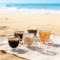 Mug Espresso Kaca Transparan 2.7oz 3oz 90ml, Dinding Ganda, Terisolasi, Dengan Gagang