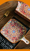 Gran oferta, platos de cerámica ecológicos seguros para microondas sin BPA de estilo bohemio, juegos de vajilla Retro, porcelana esmaltada