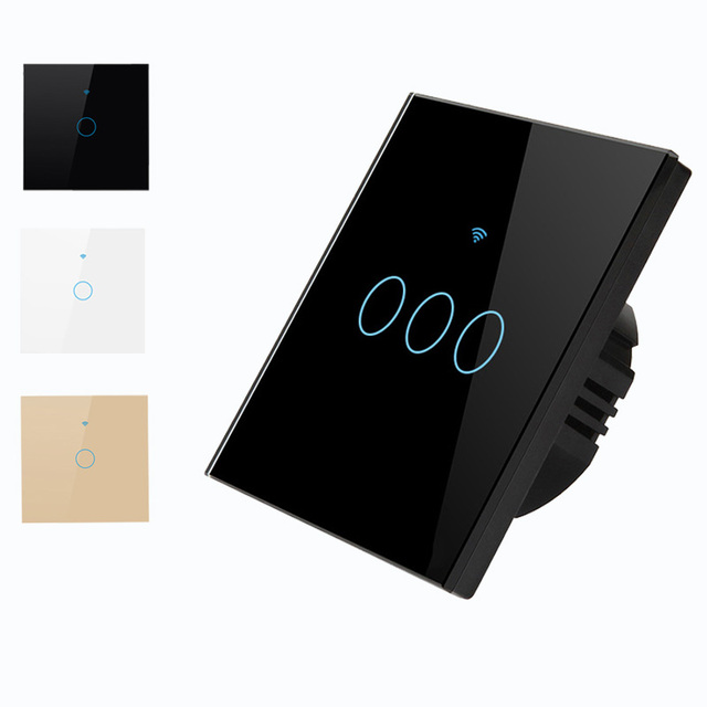 Tuya WIFI Alexa Voice Remote Control 220V EU UK 1/2/3/4 Gang Tempered Glass Smart Touch Wall Light Switch for Hotel Home Use