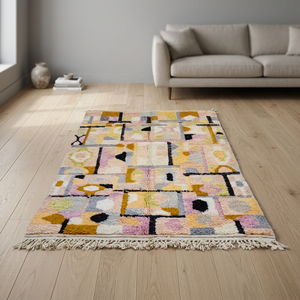 Plush Geometric Pattern Rectangle Area <b>Rug</b> Tassels Bohemian Style Handmade Organic Wool High <b>Pile</b> Medium <b>Thickness</b> Living Room - Product Image 3