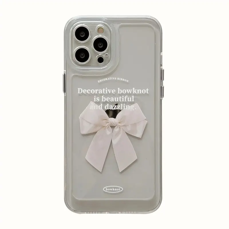 Hard Acrylic HD Clear Background White Bow Letter Printing Phone Case for iPhone