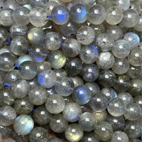 Perles rondes lisses en labradorite bleue de Madagascar AAA naturelle Meihan pour la fabrication de bijoux DIY