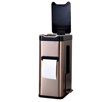 Poubelle intelligente en acier inoxydable Ensemble de poubelles Brosse Rouleau de papier pour Restaurant Toilette Utilisation Bureau Rectangulaire Mini Poubelle