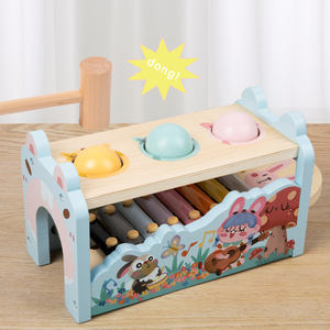 Jouet musical multifonctionnel 2-en-1 pour l'éveil éducatif : <span class=keywords><strong>banc</strong></span> de percussion en bois et <span class=keywords><strong>xylophone</strong></span> <span class=keywords><strong>à</strong></span> marteaux - Product Image 1