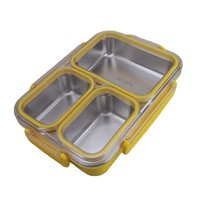 Boîte à lunch en acier inoxydable 304 à trois compartiments avec couvercle anti-accrochage, pour réfrigérateur, conservation des saveurs, capacité 800-1000 ml