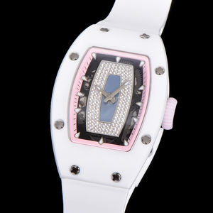 Montre pour fille, cadeau de Noël, montre de luxe à bracelet blanc, cadran en nacre bleue, entièrement sertie de diamants, montre-bracelet tendance - Product Image 2