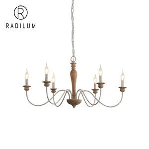Lustre rustique en bois et fer de style campagnard français, lampe suspendue à bougies <span class=keywords><strong>pour</strong></span> salon, salle à manger, chambre, villa, <span class=keywords><strong>cuisine</strong></span> - Vente en gros - Product Image 1