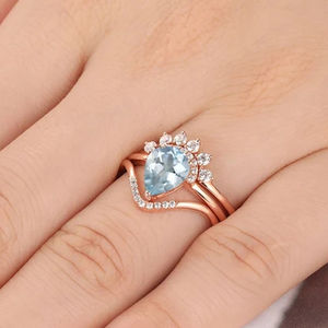 Bridal Jewelry <b>Women</b> Pear Cut Natural Aquamarine 925 Sterling Silver <b>Women</b> <b>Ring</b> <b>Sets</b> - Product Image 5
