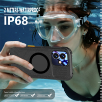 SHELLBOX Glitter Black 360 Coque de téléphone étanche à 100% avec charge sans fil, certifiée IP68, en TPU+PC, finition mate sportive, toucher peau