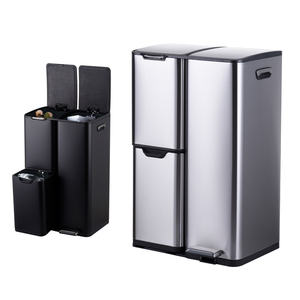 Presse à main <span class=keywords><strong>60L</strong></span> en acier inoxydable noir <span class=keywords><strong>2</strong></span> couches avec 3 <span class=keywords><strong>compartiments</strong></span> <span class=keywords><strong>poubelle</strong></span> <span class=keywords><strong>poubelle</strong></span> <span class=keywords><strong>poubelle</strong></span> de cuisine <span class=keywords><strong>poubelle</strong></span> - Product Image 4