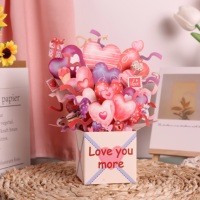 Kartu Ucapan Pop-Up 3D Bunga Hati Khusus Hari Valentine Ramah Lingkungan Kartu Hadiah Kertas Modern dengan Amplop