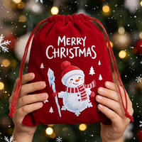 Sacs cadeaux de Noël personnalisés en flanelle rouge avec cordon de serrage, mini sacs réutilisables en toile, vente directe d'usine de bonne qualité en Chine
