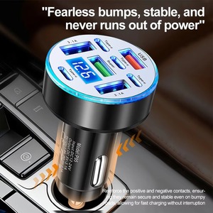 ที่ชาร์จในรถยนต์ 66W 6 พอร์ต USB PD ชาร์จเร็ว พร้อมหน้าจอแสดงผลดิจิตอล อะแดปเตอร์ Type-C USB-A สำหรับโทรศัพท์มือถือ - Product Image 3