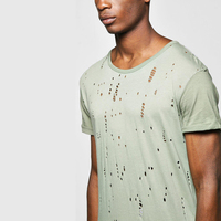 T-shirt rétro américain pour hommes Détruire les boucles T-shirt en détresse T-shirt en détresse personnalisé