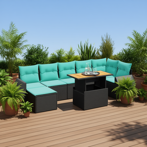 Set di divani da giardino in polyrattan nero da 8 pezzi con cuscini, mobili da esterno, sedute dal design contemporaneo per 8 persone - Product Image 2
