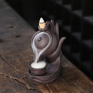 Tetera de mano de Buda Zen creativa, soporte de incienso de cerámica, quemador de incienso de reflujo de cascada